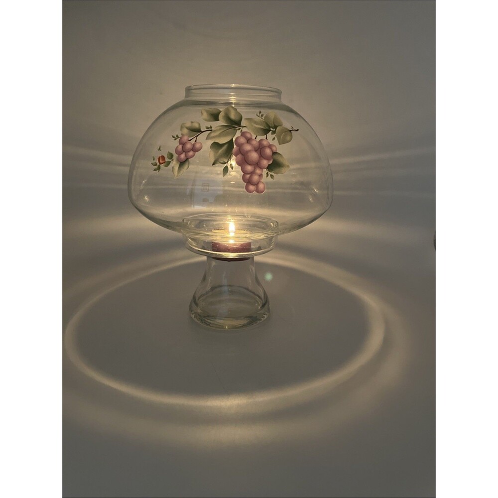 Pfaltzgraff Grapevine Glass Pillar Candle Holder/ Hurricane Lamp USA 9” Tall